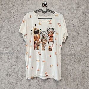Authentic Hermes White Graphic T-Shirt with Tribal Print